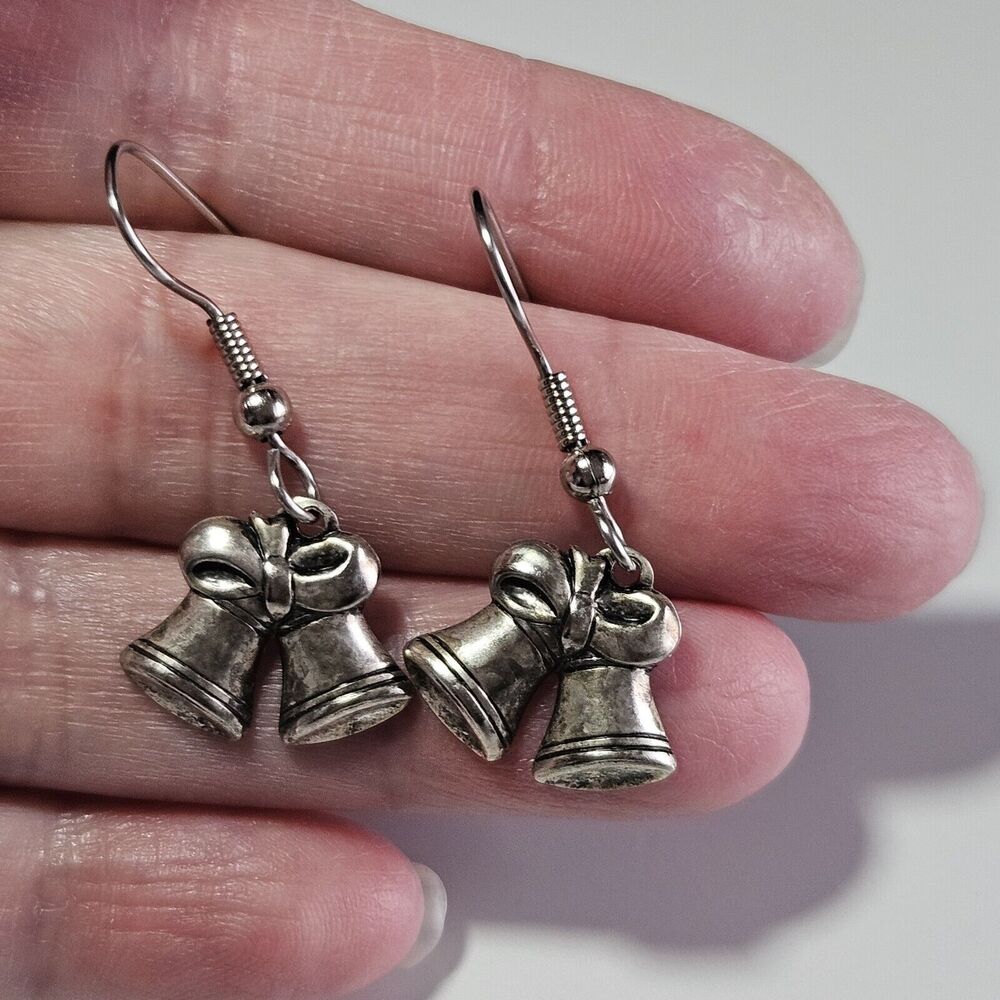 Silver Tone Lightweight Dangling Christmas Bell Earrings